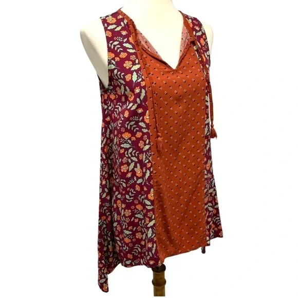 Matilda Jane Teach Me Rust Floral Mixed Print Asymmetrical Tank Top Womens Small - Picture 9 of 11